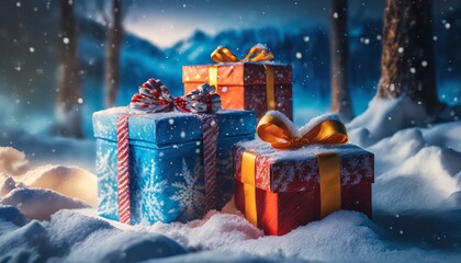 christmas gift box with snow