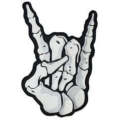 Embroidered patch Sign of the horns Skeleton hand. Punk Rock, Heavy Metal, Death. Accessory for rockers, metalheads, punks, goths.