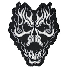 Embroidered patch burning skull. Accessory for rockers, metalheads, punks, goths.
