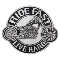 Tuinposter Embroidered patch ride fast, live hard. Motorcycle. Accessory for bikers, rockers. © Александр Бакуменко