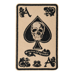 Embroidered patch ace of spades skull. Accessory for rockers, metalheads, punks, goths.