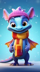 A cartoon mouse wearing a scarf and hat