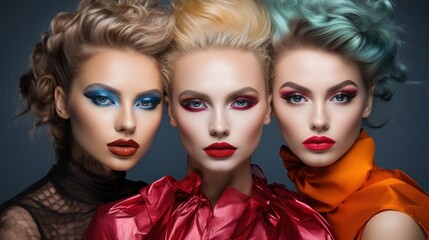 Obraz premium Three women with different colored hair and makeup