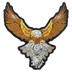 Embroidered patch eagle with spread wings. Accessory for rockers, metalheads, punks, goths.