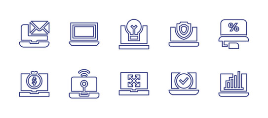 Laptop line icon set. Editable stroke. Vector illustration. Containing laptop, online, statistics, idea, responsive.