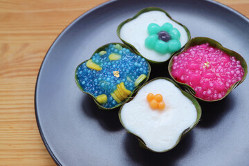 Thai Coconut Pudding with Two Layers Called Khanom Tako in Traditional Version and Upside-down Version