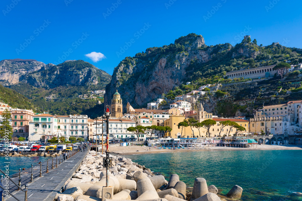 Wall mural beautiful amalfi with comfortable beaches and azure sea in campania, italy - Wall murals