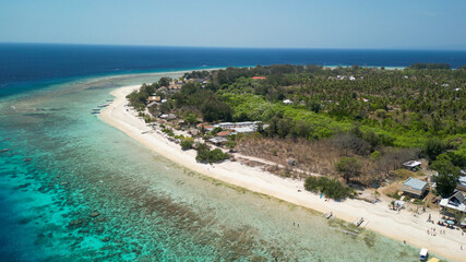 Amazing aerial view of Gili Meno coastline on a sunny day, Indonesia © jovannig