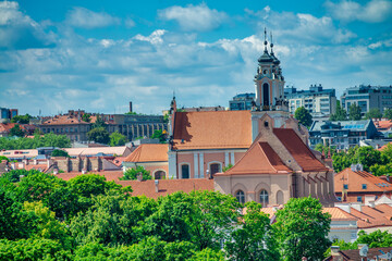 Vilnius cityscape aerial view on a sunny summer day, Lithuania