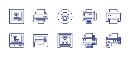 Printer line icon set. Editable stroke. Vector illustration. Containing print, 3d printer, printer, pause.