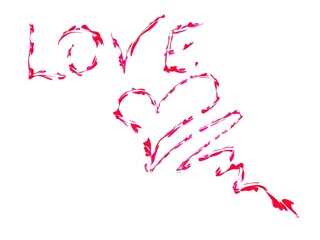 Red heart on white and writing Love