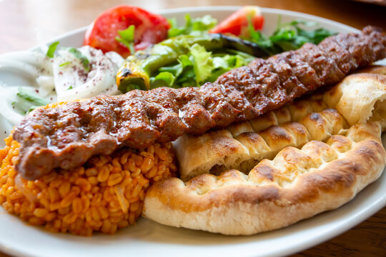 Traditional delicious Turkish foods; grilled meat, Adana kebab
