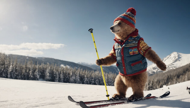 
A young bear, skier.
