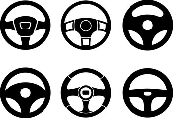 Steering wheel icon set. Vehicle driver symbol templates. Car and driver logo in multiple style for designing apps and games. Driving school poster or banner. High HD resolution illustration.