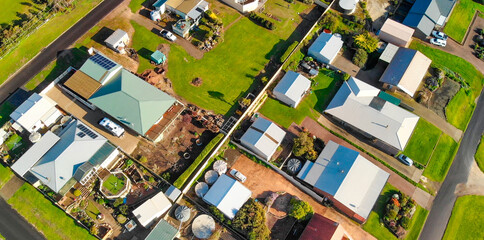 Emu Bay homes and coastline, Kangaroo Island from drone, Australia - obrazy, fototapety, plakaty