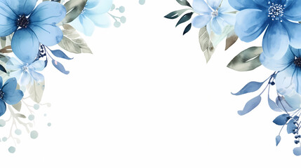 Fototapeta na wymiar Watercolor blue floral frame background