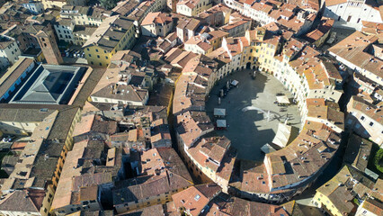 Aerial view of Piazza Anfiteatro in Lucca, Tuscany - Italy