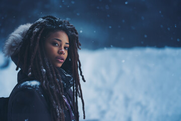A Woman With Dreadlocks Standing In The Snow