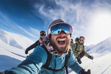 Fototapeta na wymiar Downhill Adventure: Thrilling Skiing Experience on a Snowy Mountain Peak
