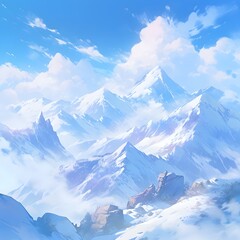snow covered mountains in winter, Generative AI