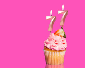 Birthday Cupcake With Candle Number 77