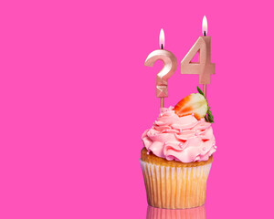 Birthday Cupcake With Candle Question Mark And Number 4