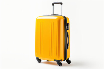 Yellow modern suitcase on white background