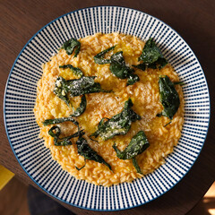 Risotto with pumpkin, broccoli and pecorino cheese