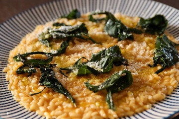 Risotto with pumpkin, broccoli and pecorino cheese