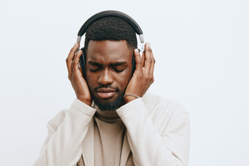 man american background fashion headphones black guy portrait dj isolated music african white