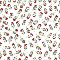 red seamless flowers pattern. Delicate petals and vibrant blossoms create an artistic and vintage botanical illustration. Perfect for wallpaper, fabric, wrapping paper and more.