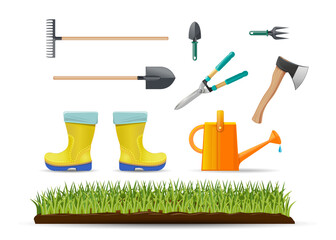 Garden supplies isolated on white background. Vector icons set