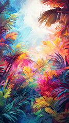 An abstract work of art, low angle shot, Tropical created with Generative Ai