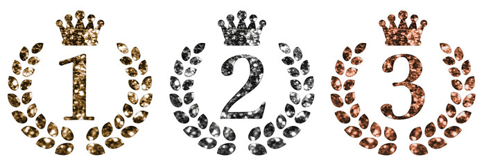 金銀銅のキラキラグリッターランキングアイコン　数字