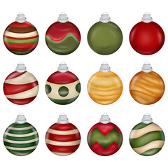 Christmas balls set on white background.