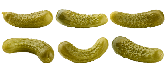 marinated pickled cucumbers isolated on white background, clipping path, full depth of field