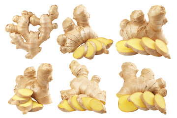 Fresh ginger root isolated on white background, clipping path, full depth of field