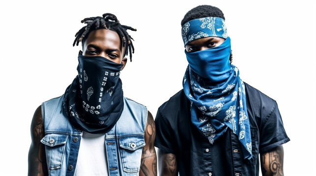 Fictitious African American gangsters wearing blue AI generative