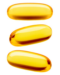 Fish oil pill, omega 3, isolated on white background, clipping path, full depth of field
