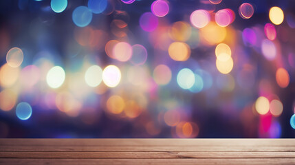 An artistic composition of a bokeh background, with blurred colorful lights, and a blank area in the foreground, ideal for showcasing text or graphics created with Generative Ai