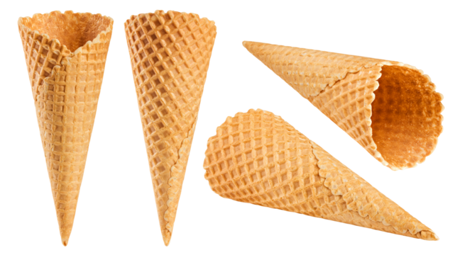 Empty ice cream cone, isolated on white background, clipping path, full depth of field