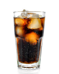 glass of cola with ice isolated on white background