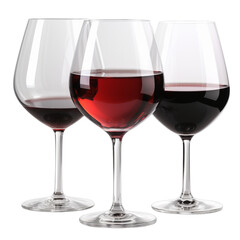 Delicious wine glasses with different types of wine isolated on transparent background, PNG file.