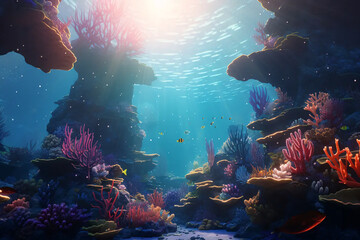 Fototapeta na wymiar underwater view of a coral reef, generative ai