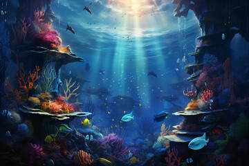 Obraz na płótnie Canvas underwater view of a coral reef, generative ai
