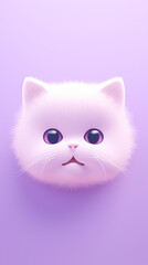 Fototapeta premium happy cat head, cartoon, minimalism, HD, 8K, light purple gradient background created with Generative Ai