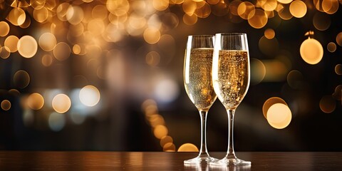 Celebratory elegance. Vibrant composition featuring sparkling glasses of champagne perfect for conveying joy and luxury of special occasions like new year eve christmas and festive celebrations