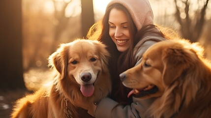 Unbreakable Bond: A Young Woman and Her Golden Retrievers Share a Heartfelt Embrace in a Tranquil Park
