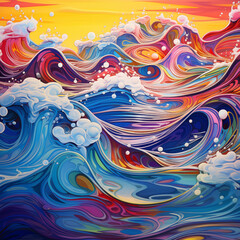 colorful rainbow sea waves painting
