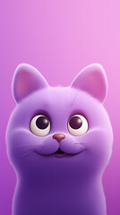 Fototapeta premium happy cat head, cartoon, minimalism, HD, 8K, light purple gradient background created with Generative Ai